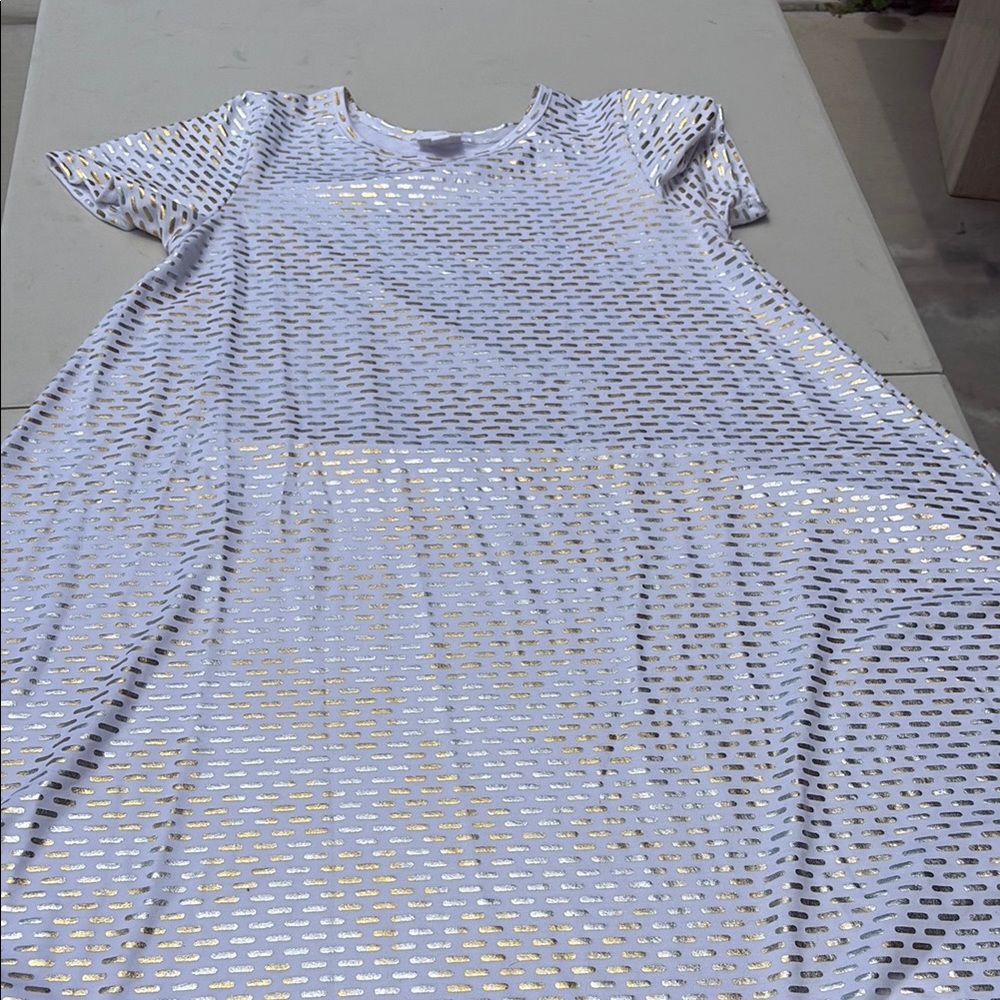 LuLaRoe White and Gold High Low Dress